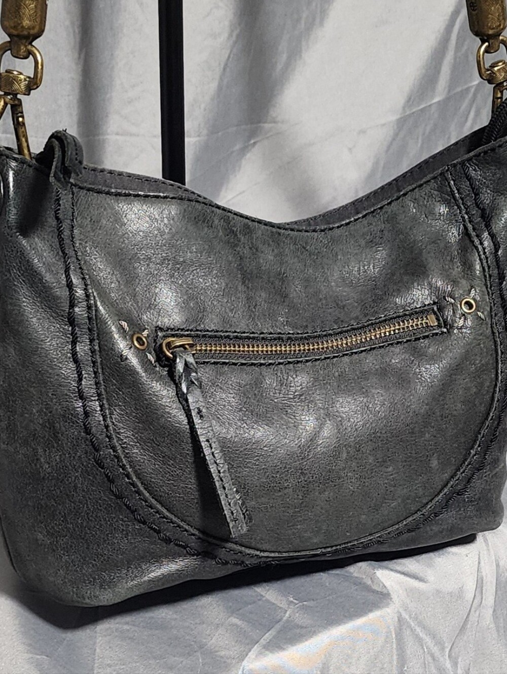 The Sak Indio Hobo Black Leather Shoulderbag Purse W/ Braided Handle Strap